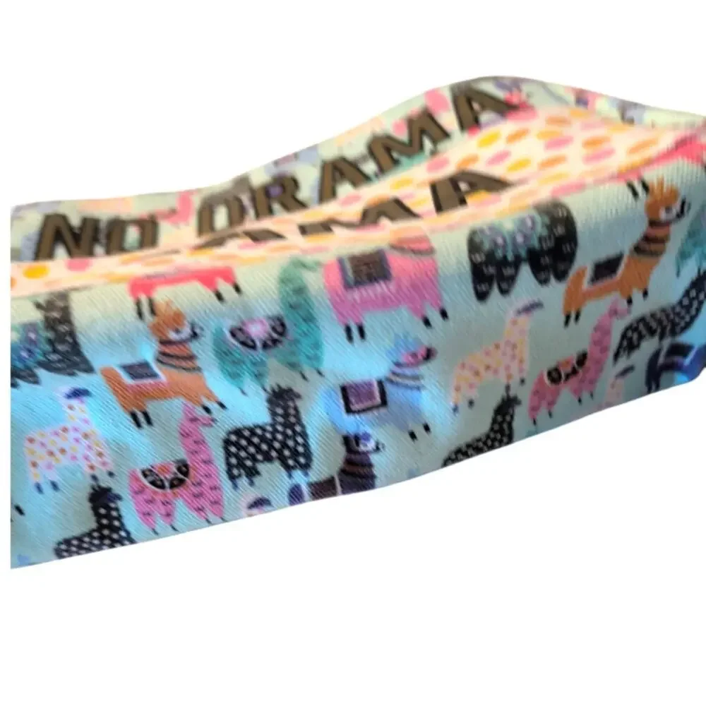 No Drama Llama Canvas Wristlet Light Teal Llama Print Dual Zipper Pouch